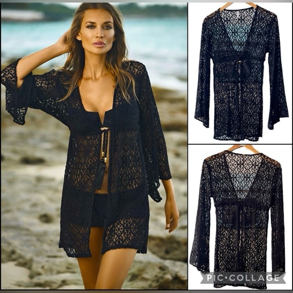 Pilyq Black Lace Swim Cover-Up with Gold Accents - Picture 2 of 6